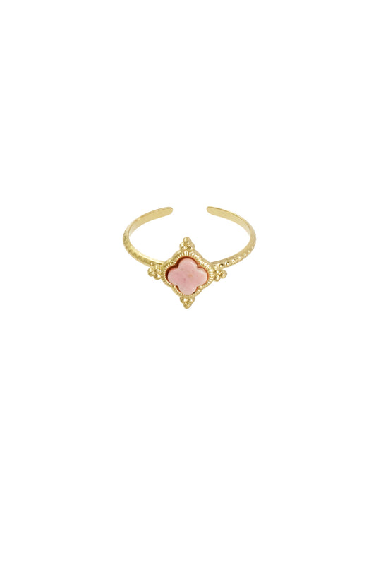 Klaver ring met natuursteen -roze / goud