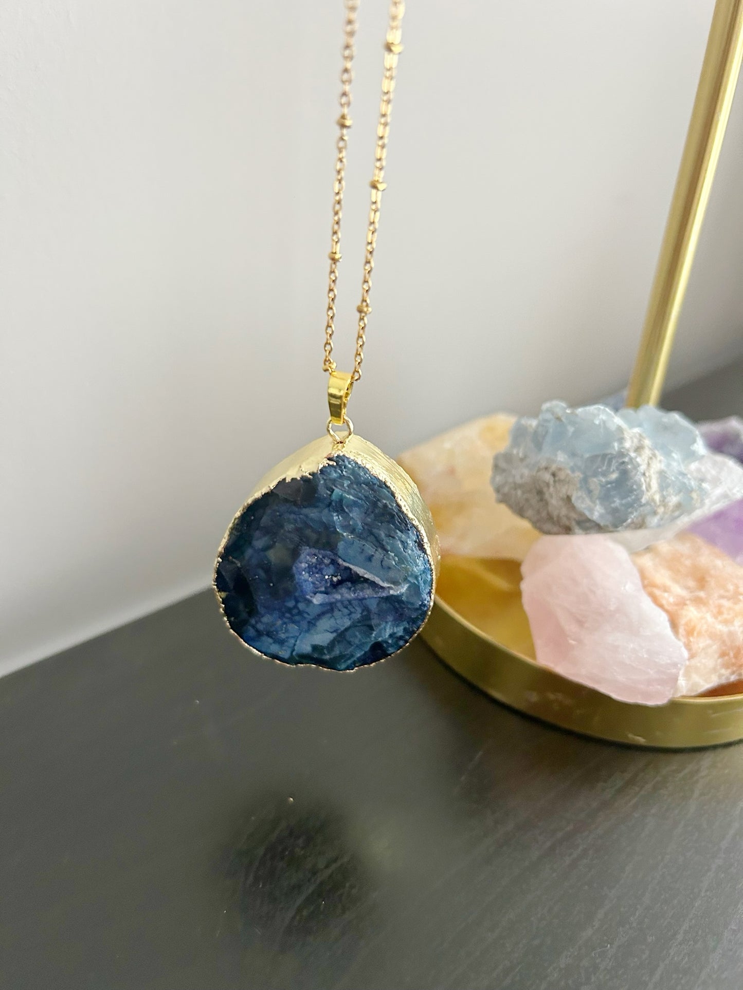 Ketting Druzy Agaat blauw